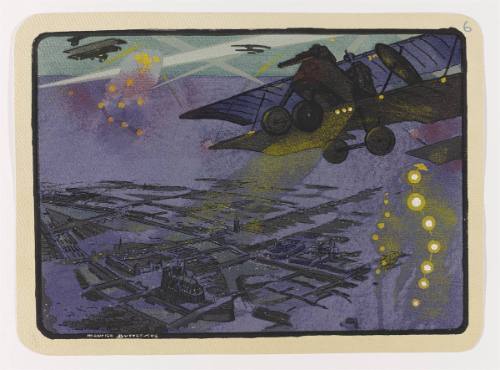 Plate VI  Sous les Bombes, Ile de la Cite, Avion Canon de la Defense en Vol sur la Cite