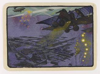 Plate VI  Sous les Bombes, Ile de la Cite, Avion Canon de la Defense en Vol sur la Cite