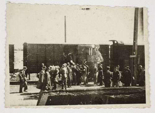 Boarding deportation train at Radogoszcz Station