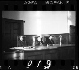 Panel of judges at the trial of Krampf, assistant to Hans Biebow, head of the Lodz Ghetto's German administration