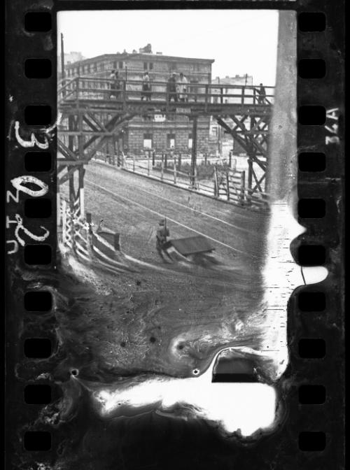 The bridge crossing Zigerska Street, the "Aryan" street that divided the Lodz Ghetto into two areas