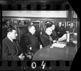 Panel of judges at the trial of Hans Biebow, former head of the Lodz Ghetto's German administration