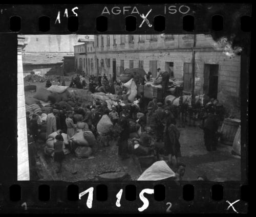 Residents sorting sacks