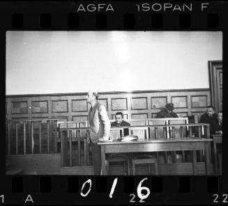 The defence addressing the court at the trial of Krampf, assistant to Hans Biebow, head of the Lodz Ghetto's German administration