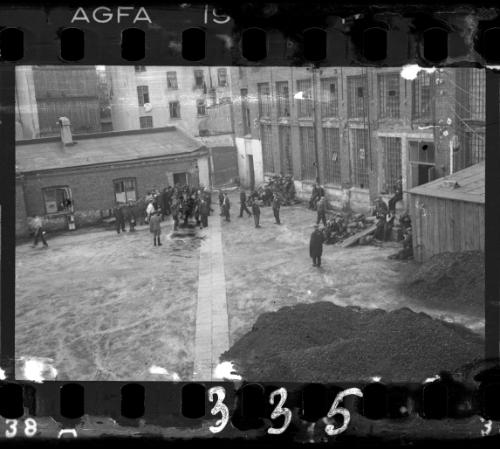Residents gathered outside a factory