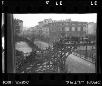 Ghetto bridge with residents crossing