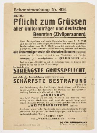 Announcement No. 406: Obligation to greet all uniformed Germans and German civilian employees