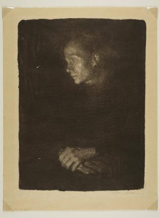 Arbeiterfrau im Profil nach links