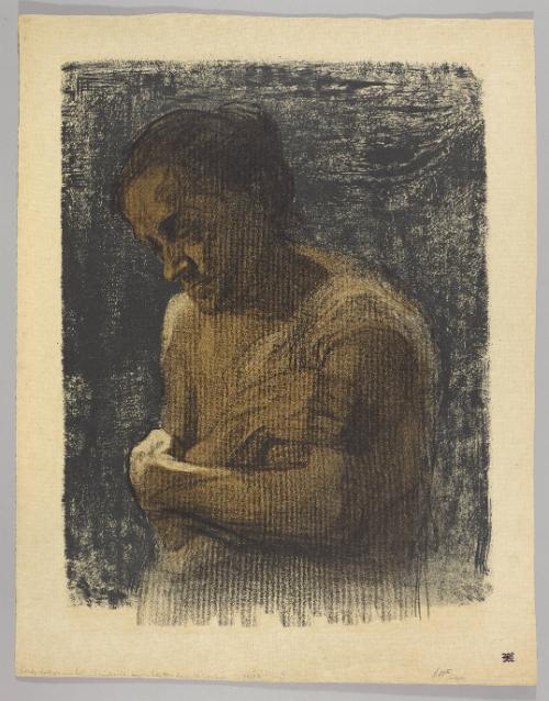 Halbfigur einer Frau mit verschränkten Armen