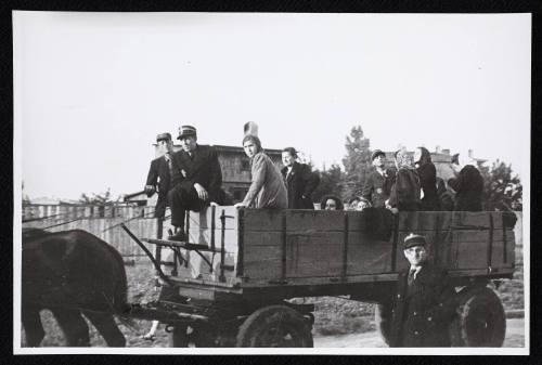 Deportation of the sick, led by Jewish police in a horse-drawn wagon