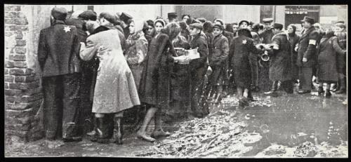 Soup kitchen line-up/ muddy street