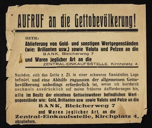 Call to the ghetto population: for the legal deposit of gold