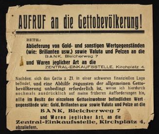 Call to the ghetto population: for the legal deposit of gold