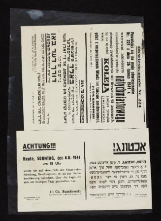 Montage of  announcements: No. 224, Referring to my notice No. 221, and Attention!