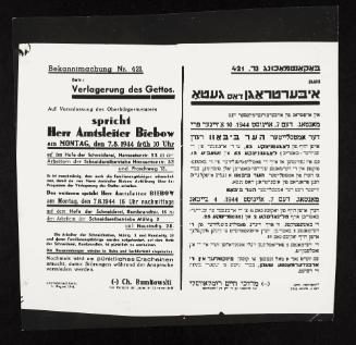 Announcement No. 421: Relocation of the ghettos