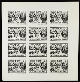 Judenpost Litzmannstadt Ghetto stamp 10pf - Sheet of 12 (of Chaim Rumkowski)