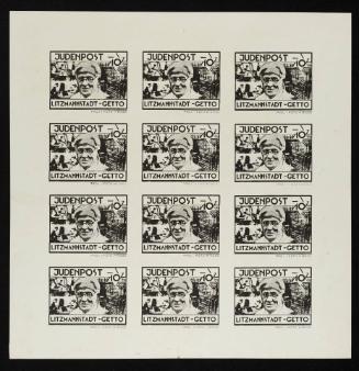 Judenpost Litzmannstadt Ghetto stamp 10pf - Sheet of 12 (of Chaim Rumkowski)