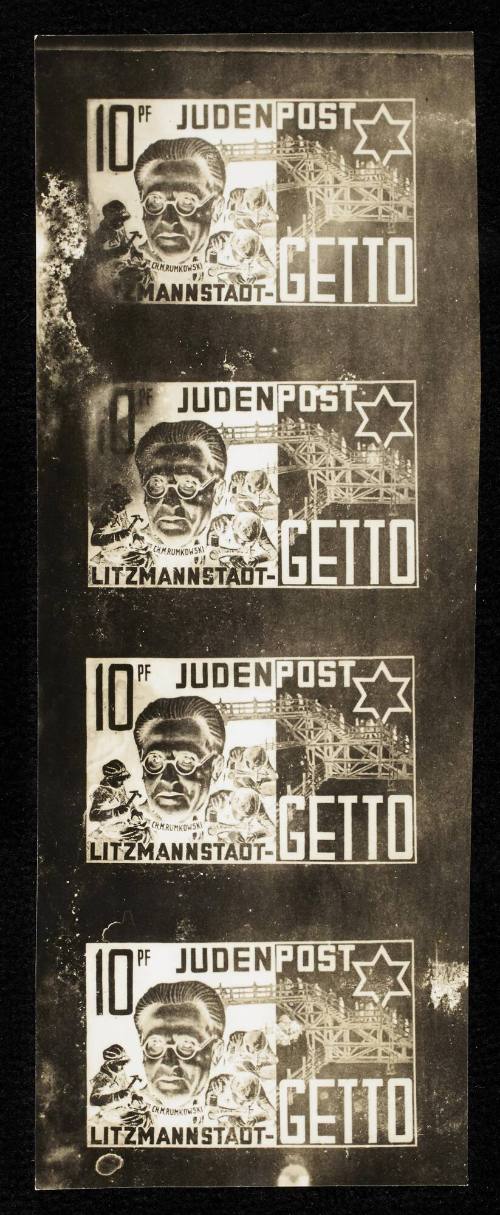 Lodz Ghetto postage stamp 10pf - 4 stamps (of Chaim Rumkowski) 

