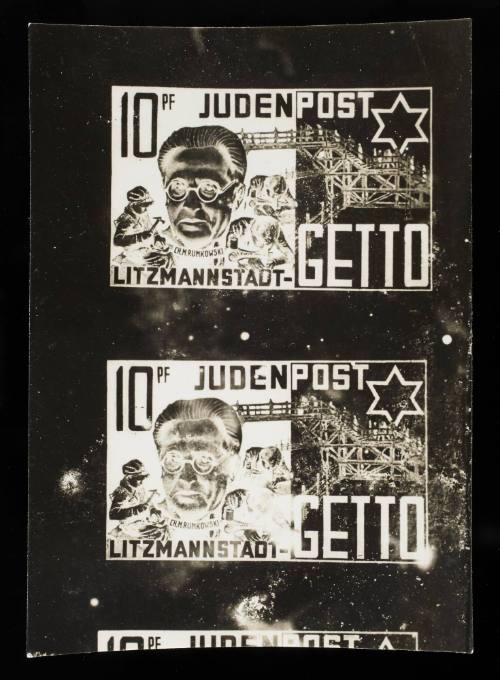 Lodz Ghetto postage stamp 10pf - 2 stamps (of Chaim Rumkowski) 
