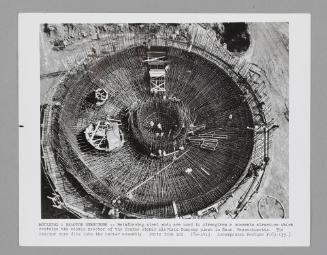 Building a nuclear reactor structure at Rowe, Massachusetts with reinforced steel rods and concrete - seen from above