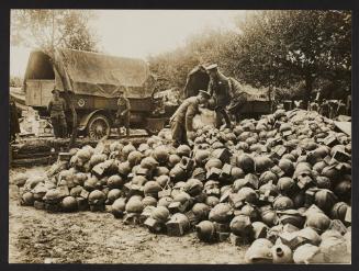 A heap of trench mortar ammunition behind the lines