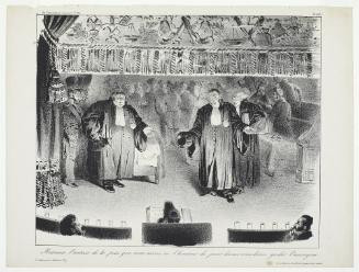 Messieurs, l’auteur de la pièce que nous avons eu l’honneur de jouer devant vous désire garder l’anonyme, Plate 258 from La Caricature, No. 124, March 21, 1833