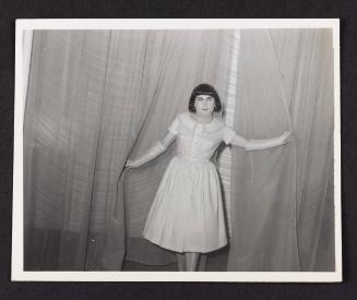 [Audrey coming through the curtain in a cocktail dress on stage at the Chevalier d’Éon, Hunter, NY]

