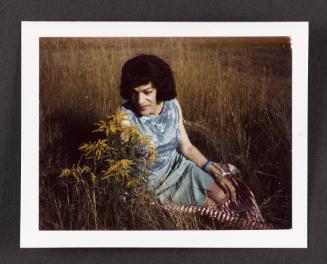 [Susanna sitting in a field in a blue dress, Casa Susanna, Hunter, NY]
