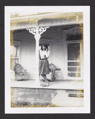 [Susanna on the front porch of Casa Susanna, Hunter, NY]
