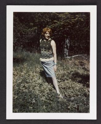 [Susanna posing in the grass, Casa Susanna, Hunter, NY]
