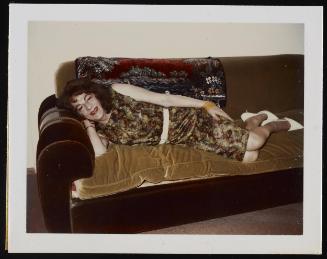 [Susanna lying on the couch, Casa Susanna, Hunter, NY]
