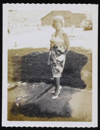 [Standing on the sidewalk in a patterned dress, Hunter, NY]
