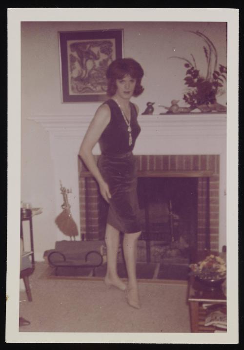 [Donna (Buff/Cynthia) in a velvet dress, Casa Susanna, Hunter, NY]
