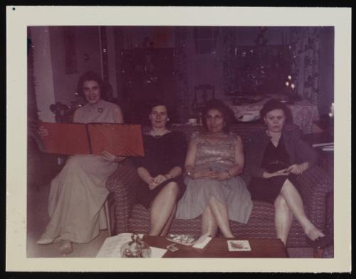 [Avi, Marie and two friends sitting on a couch, Casa Susanna, Hunter, NY]

