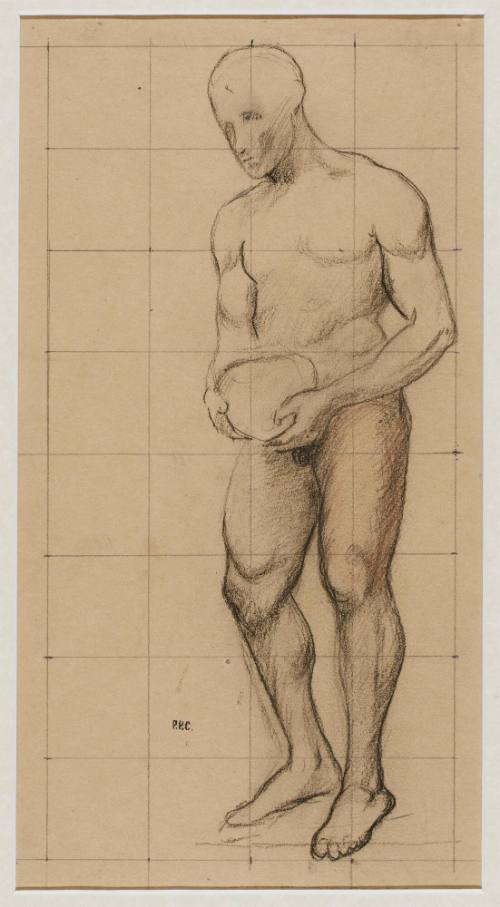 Nu masculin tenant un pot