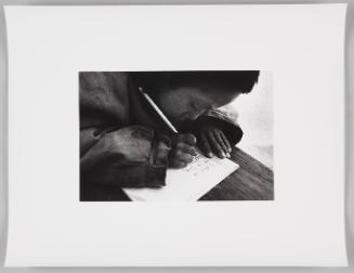 Pitsiulak learning syllabics, Netsilik camp