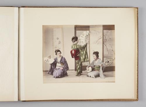[Three women with fans and a shamisen]   from Views of Tokyo, Nikko, Yokohama