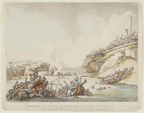 Rehearsal of a French Invasion as performed before the Invalids at the Island's of St. (?) Marcou, on the Morning of ye 7 of May 1798