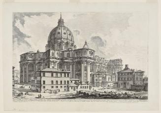 View of the exterior of St. Peter's Basilica in the Vatican from the Vedute di Roma (Views of Rome)