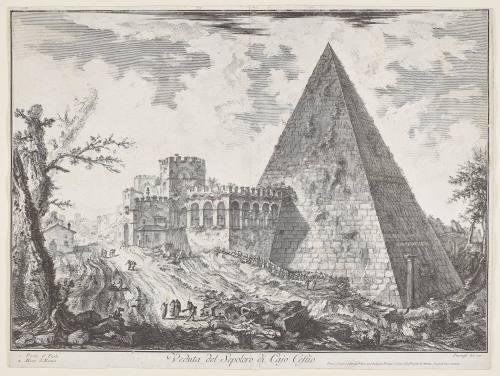 View of the pyramidal Tomb of Cestius from the Vedute di Roma (Views of Rome)