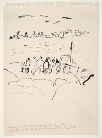 Fishing on reef and preparing for the launching, pushing the boat for clear water, low tide